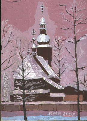 Stary kościół w zimowej scenerii - Krzysztof Gilecki