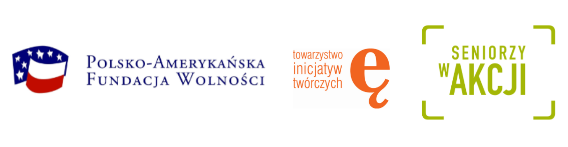 Logotypy Polsko-Amerykańskiej Fundacji Wolności, Towarzystwa Inicjatyw Twórczych "ę" oraz programu "Seniorzy w akcji"