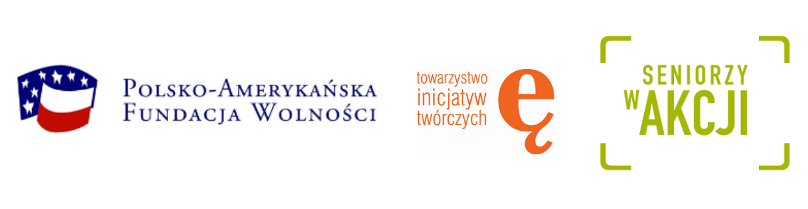 Logotypy Polsko-Amerykańskiej Fundacji Wolności, Towarzystwa Inicjatyw Tworczych "ę" oraz programu "Seniorzy w akcji"