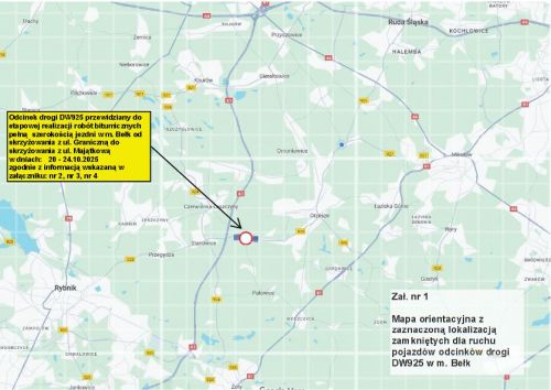 Informacja firmy Strabag czasowe zamknięcie drogi DW925